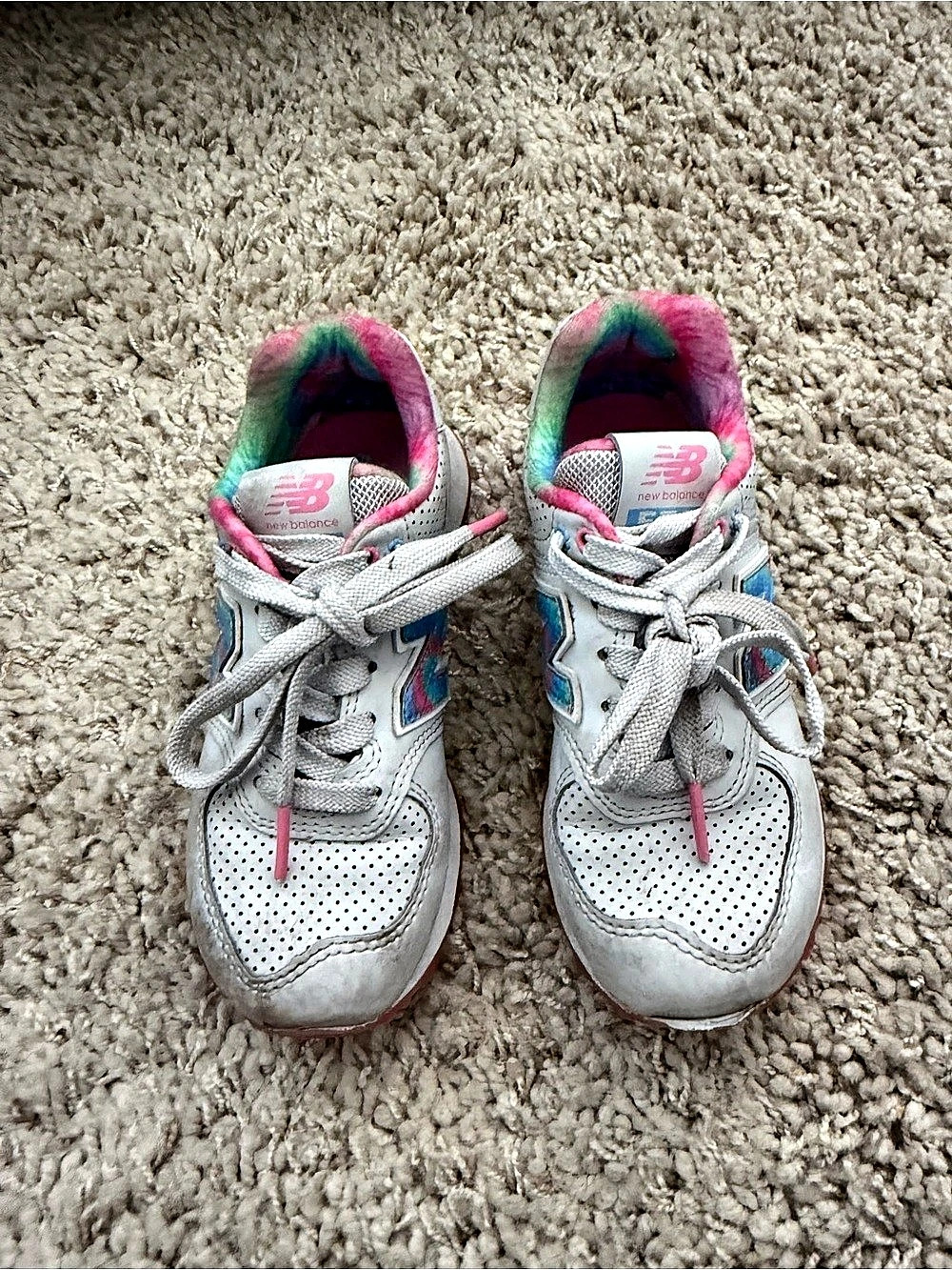 New Balance 574 White & Pink Sneakers little kid 11.5